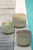 J-LINE SET OF 3 BASKET STRIPES SEAGRASS NATURAL/GREEN - Tuincentrum Lopik