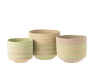J-LINE SET OF 3 BASKET STRIPES SEAGRASS NATURAL/GREEN - Tuincentrum Lopik
