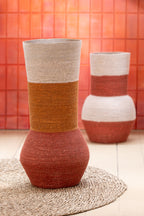 J-LINE VASE STRIPES SEAGRASS NATURAL/TERRACOTTA - Tuincentrum Lopik