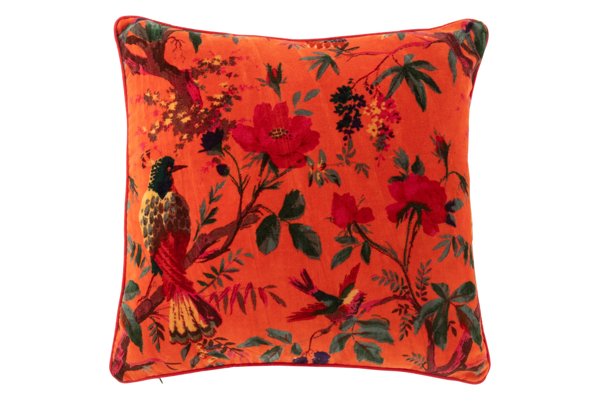Kussen Vogels/Bloemen Katoenfluweel Oranje - Tuincentrum Lopik