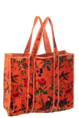 J-LINE SHOPPER BIRDS/FLOWERS FLUWEEL ORANJE