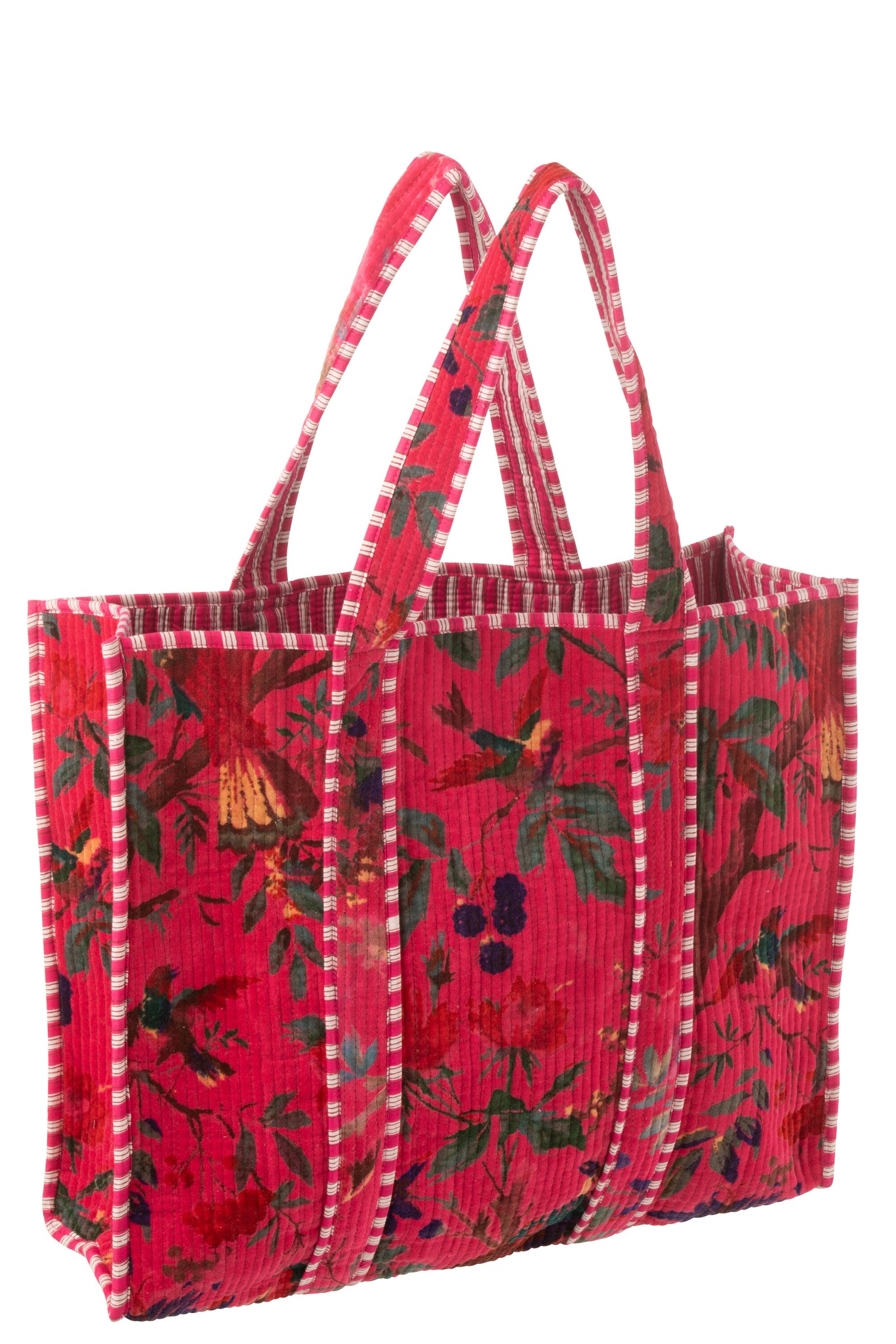 J-LINE SHOPPER BIRDS/FLOWERS FLUWEEL ROZE