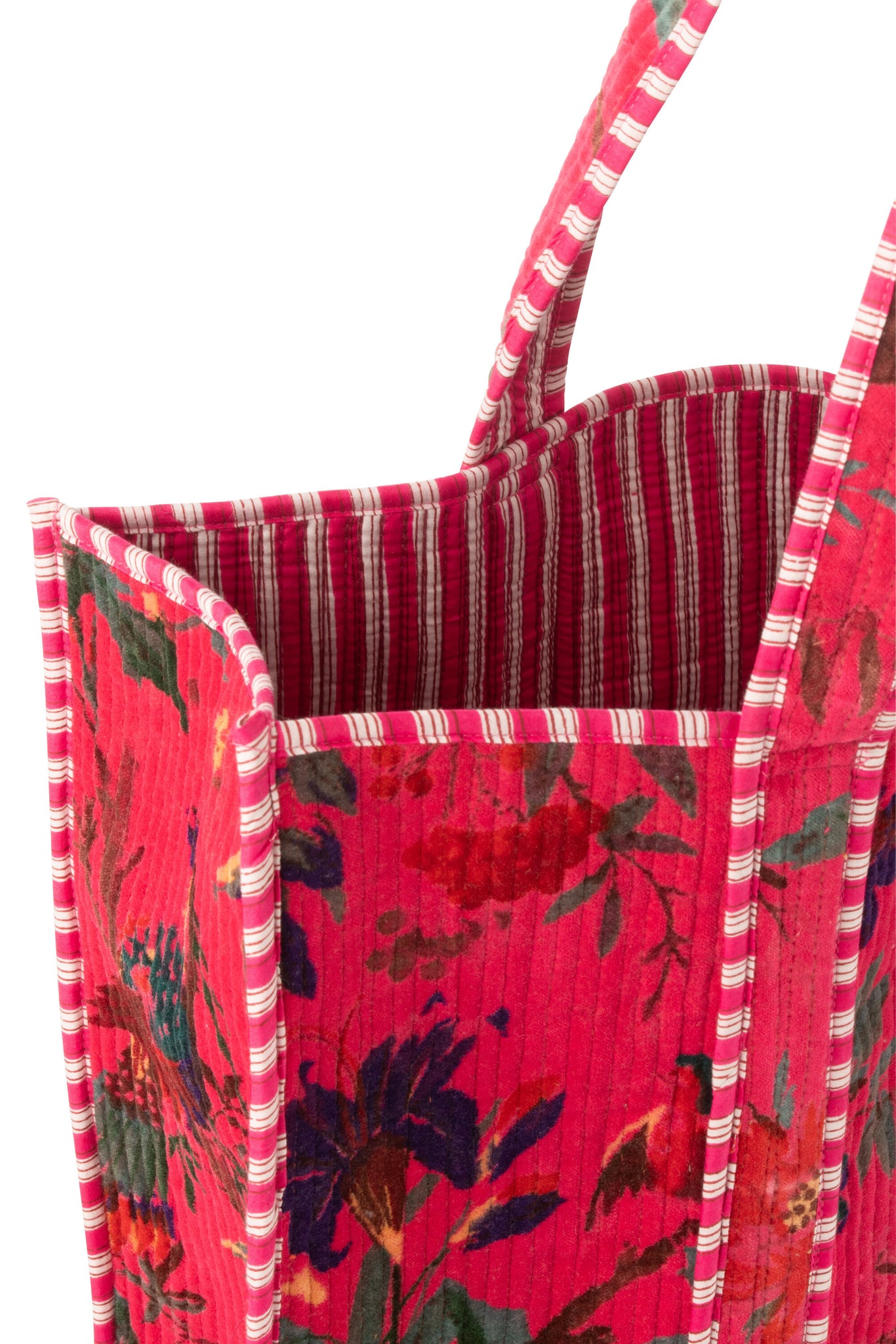 J-LINE SHOPPER BIRDS/FLOWERS FLUWEEL ROZE