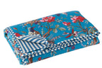 Geruite Vogels/Bloemen Katoenen Fluweel Blauw - Tuincentrum Lopik