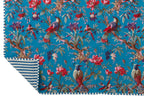 Geruite Vogels/Bloemen Katoenen Fluweel Blauw - Tuincentrum Lopik