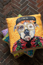 Kussen Hond Popart Polyester/Linnen Mix - Tuincentrum Lopik