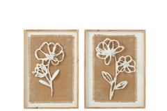 J-LINE WANDDECORATIE BLOEMEN DENNENHOUT/MDF NATUREL/WIT SET VAN 2 38X49 CM - Tuincentrum Lopik