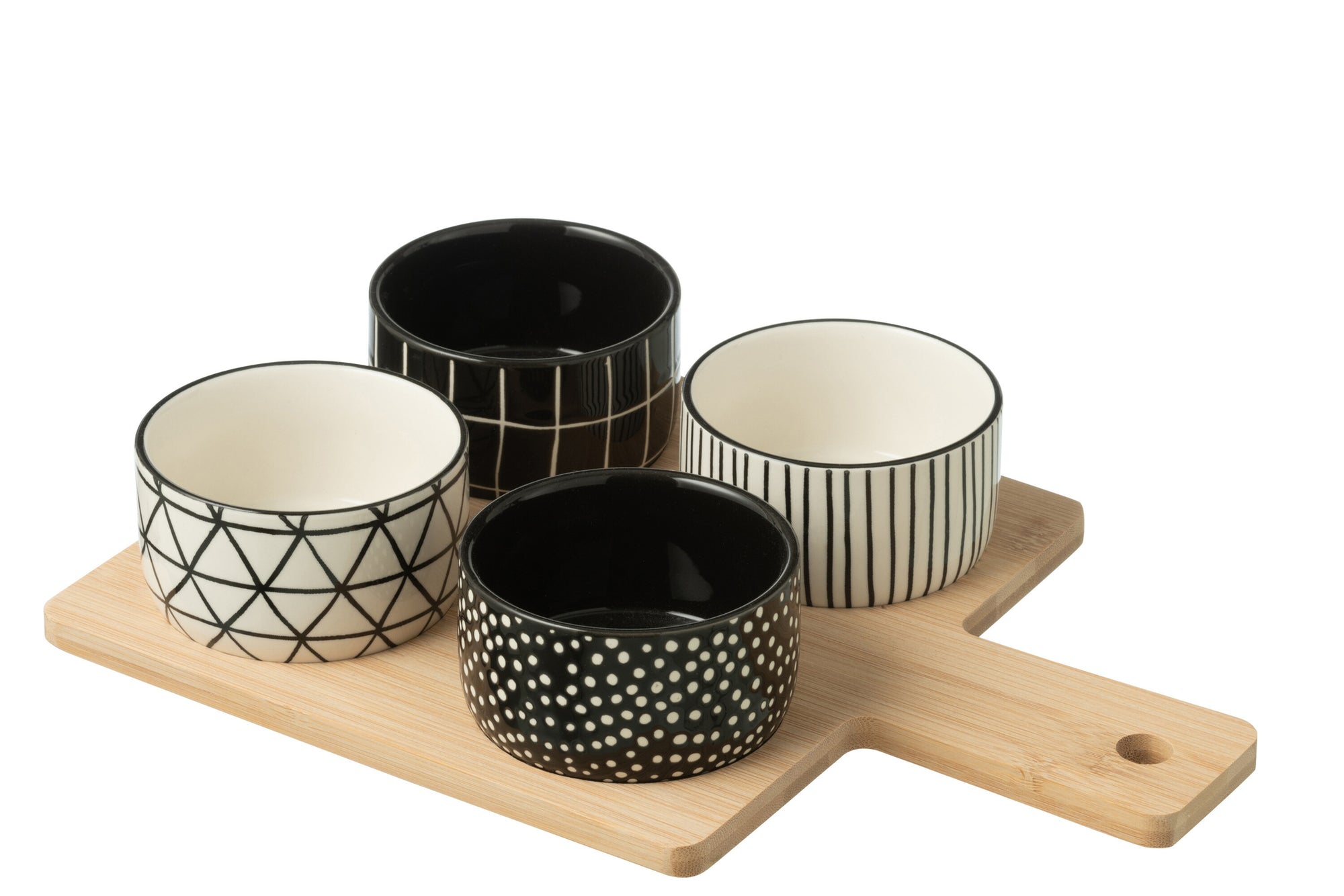 J-LINE TAPAS SERVICE 4 SETS BAMBOE DIENBLAD ZWART/WIT - Tuincentrum Lopik