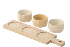 J-LINE TAPAS SET 3 SCHAALTJES HOUTEN DIENBLAD CRÈME/WIT - Tuincentrum Lopik
