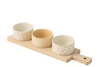 J-LINE TAPAS SET 3 SCHAALTJES HOUTEN DIENBLAD CRÈME/WIT - Tuincentrum Lopik