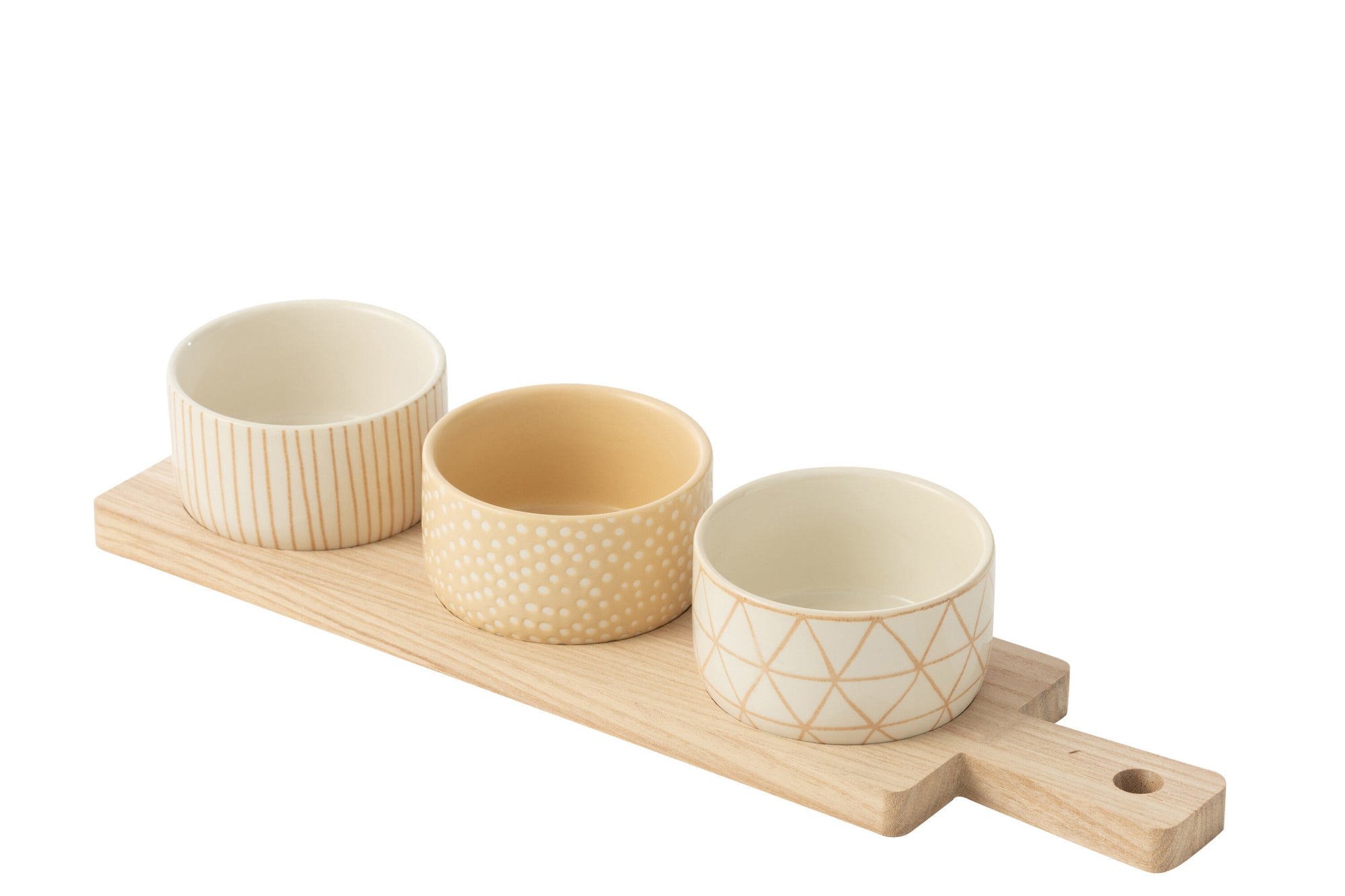 J-LINE TAPAS SET 3 SCHAALTJES HOUTEN DIENBLAD CRÈME/WIT - Tuincentrum Lopik