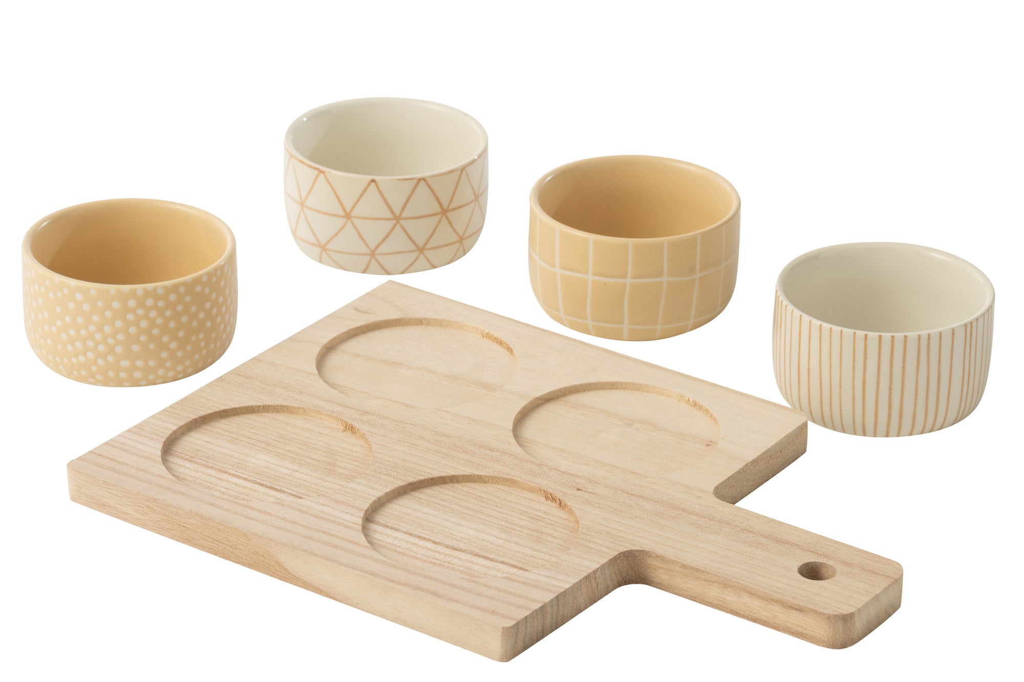 Tapas Service 4 Sets + Houten dienblad Raamdoos Crème/Wit - Tuincentrum Lopik