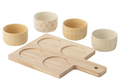 Tapas Service 4 Sets + Houten dienblad Raamdoos Crème/Wit - Tuincentrum Lopik