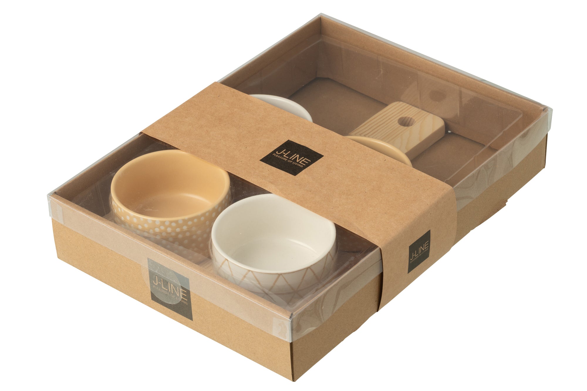 Tapas Service 4 Sets + Houten dienblad Raamdoos Crème/Wit - Tuincentrum Lopik