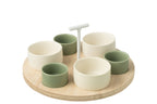 J-LINE TAPAS SERVICE 6 SETS HOUTEN DIENBLAD GROEN/WIT - Tuincentrum Lopik