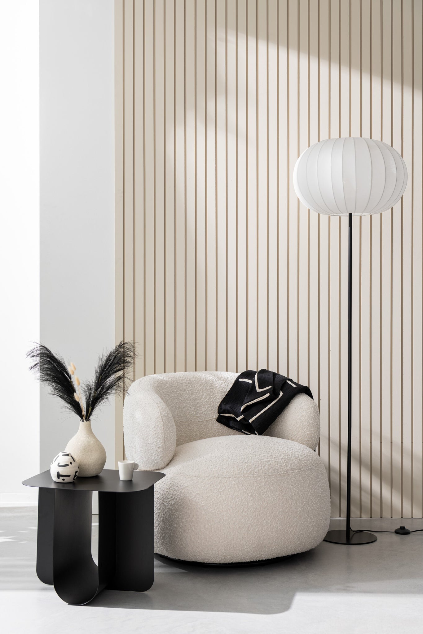 J-LINE VLOERLAMP LANTERN METAAL/TEXTIEL WIT GROOT - Tuincentrum Lopik