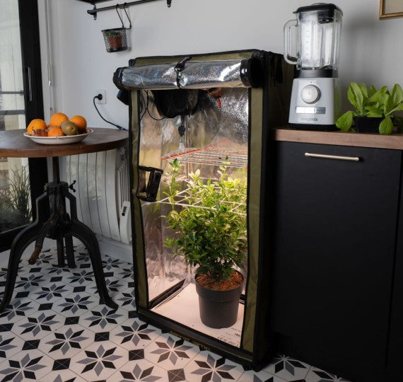 SECRET JARDIN FS100 FOR TWENTY 100 COMPLETE KWEEKTENT SET MET 100 WATT VOL SPECTRUM LED VERLICHTING, CIRCULATIE EN AFZUIGING 60 X 40 X 116 CM