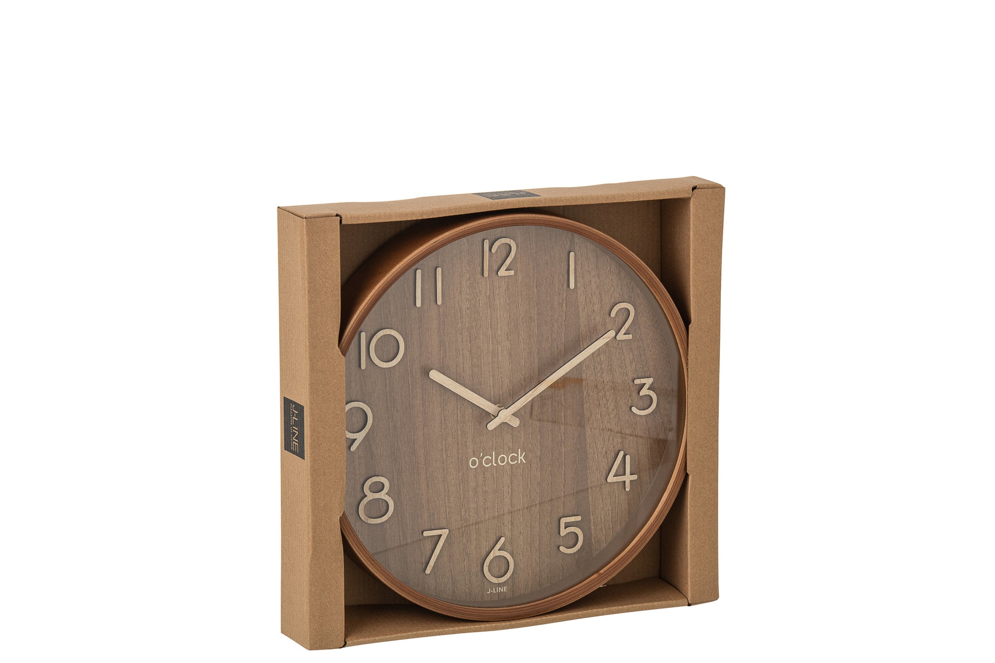 J-LINE WANDKLOK PLYWOOD/MDF DONKER NATUREL SMALL - Tuincentrum Lopik