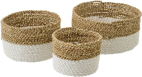 J-LINE SET OF 3 BASKET SEAGRASS NATURAL/WHITE