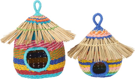 J-LINE VOGELHUISJE GESTREEPT PAPIER MULTICOLOR GROOT