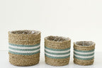 J-LINE SET OF 3 FLOWERPOT STRIPED SEAGRASS NATURAL/TURQUOISE
