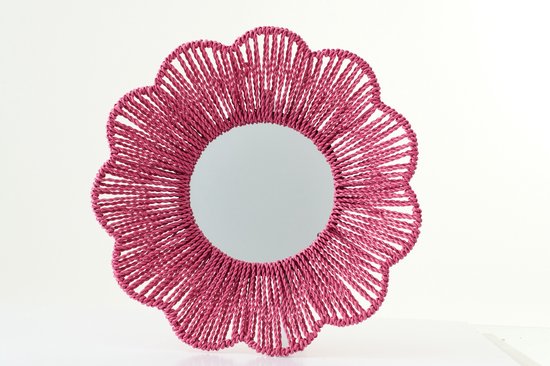 J-LINE WANDSPIEGEL RAFFIA DONKERROZE