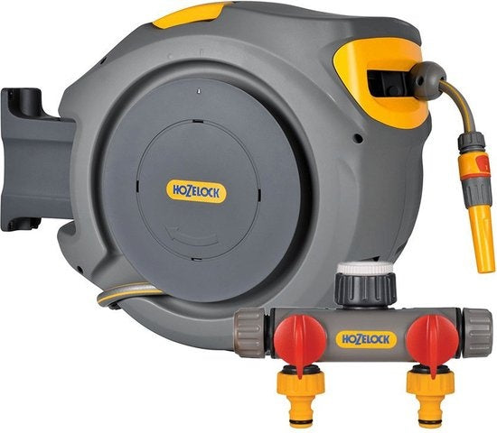 AUTO REEL WANDSLANGBOX INCL. 25M SLANG MET 2-WEG WATERVERDELER