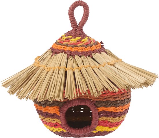 J-LINE VOGELHUISJE GESTREEPT PAPIER TERRACOTTA/ORANJE KLEIN