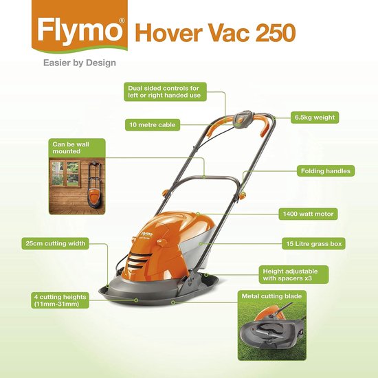 FLYMO HOVER VAC 250 ZWEEFGRASMAAIER 25 CM 1400W 15L
