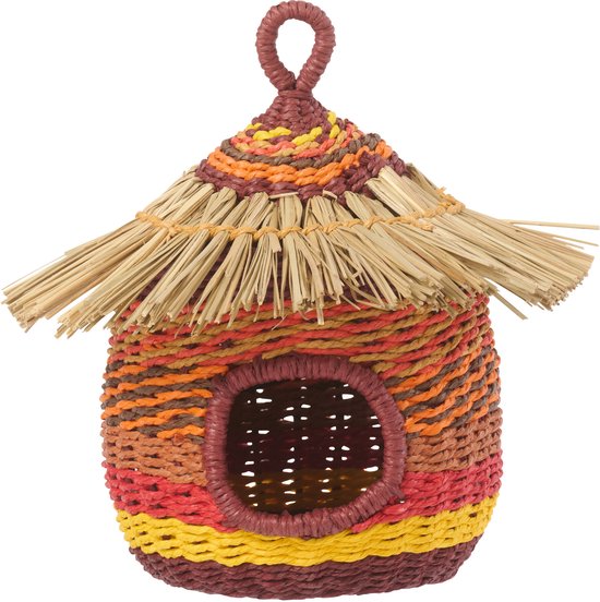 J-LINE VOGELHUISJE GESTREEPT PAPIER TERRACOTTA/ORANJE GROOT