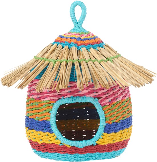 J-LINE VOGELHUISJE GESTREEPT PAPIER MULTICOLOR GROOT