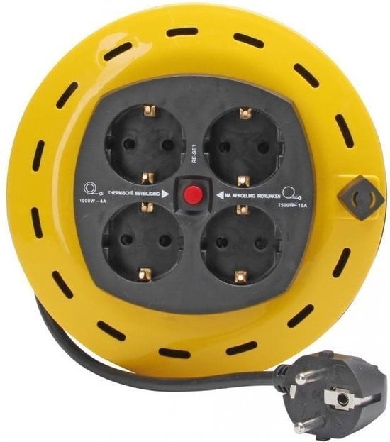 KOPP KABELHASPEL 4 VOUDIG 3G1 MM² THERMISCH BEVEILIGD 2500W 5 METER