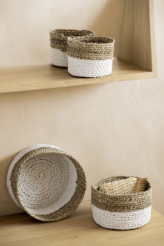 J-LINE SET OF 3 BASKET SEAGRASS NATURAL/WHITE