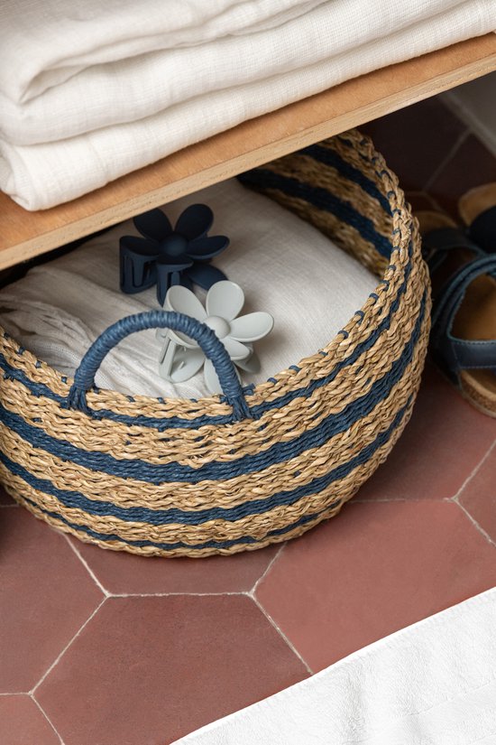 J-LINE SET OF 2 BASKET STRIPED PAPER NATURAL/BLUE