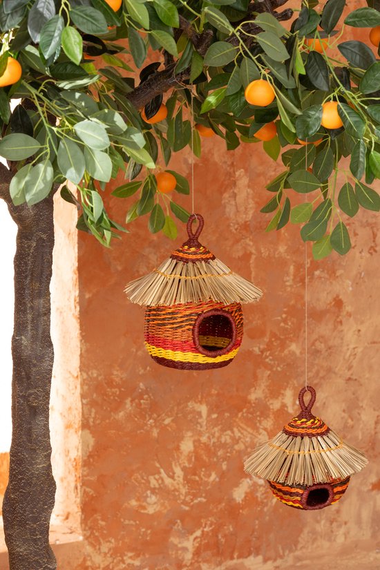 J-LINE VOGELHUISJE GESTREEPT PAPIER TERRACOTTA/ORANJE GROOT