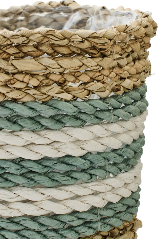 J-LINE SET OF 3 FLOWERPOT STRIPED SEAGRASS NATURAL/TURQUOISE