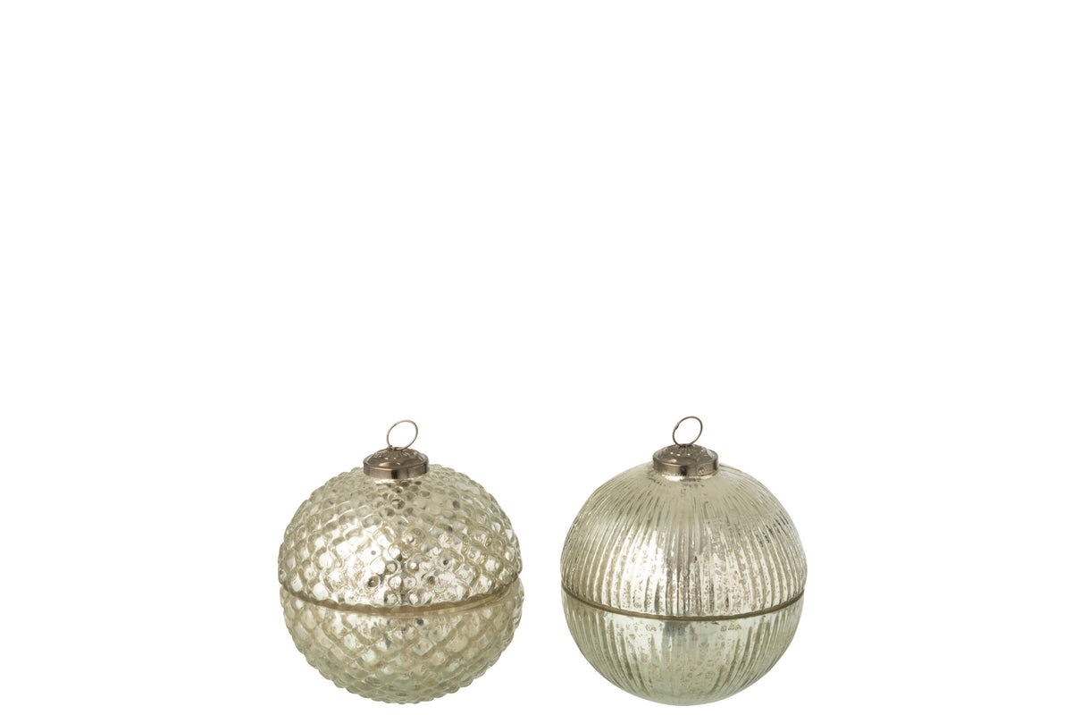 Scented Candle Christmas Bauble Glass Silver Colored Small Assortment Of 2 - Tuincentrum Lopik