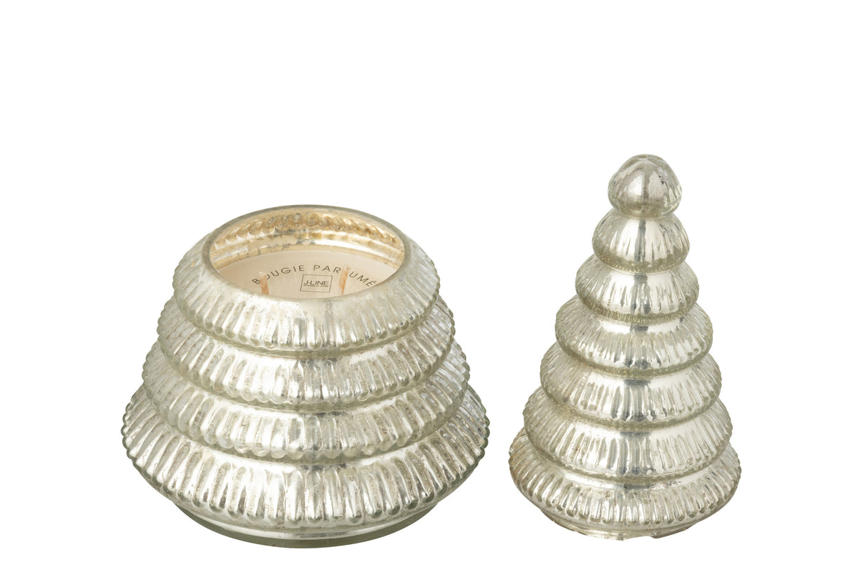 Scented Candle Tree Ribbed Glass Silver Colored Large - Tuincentrum Lopik