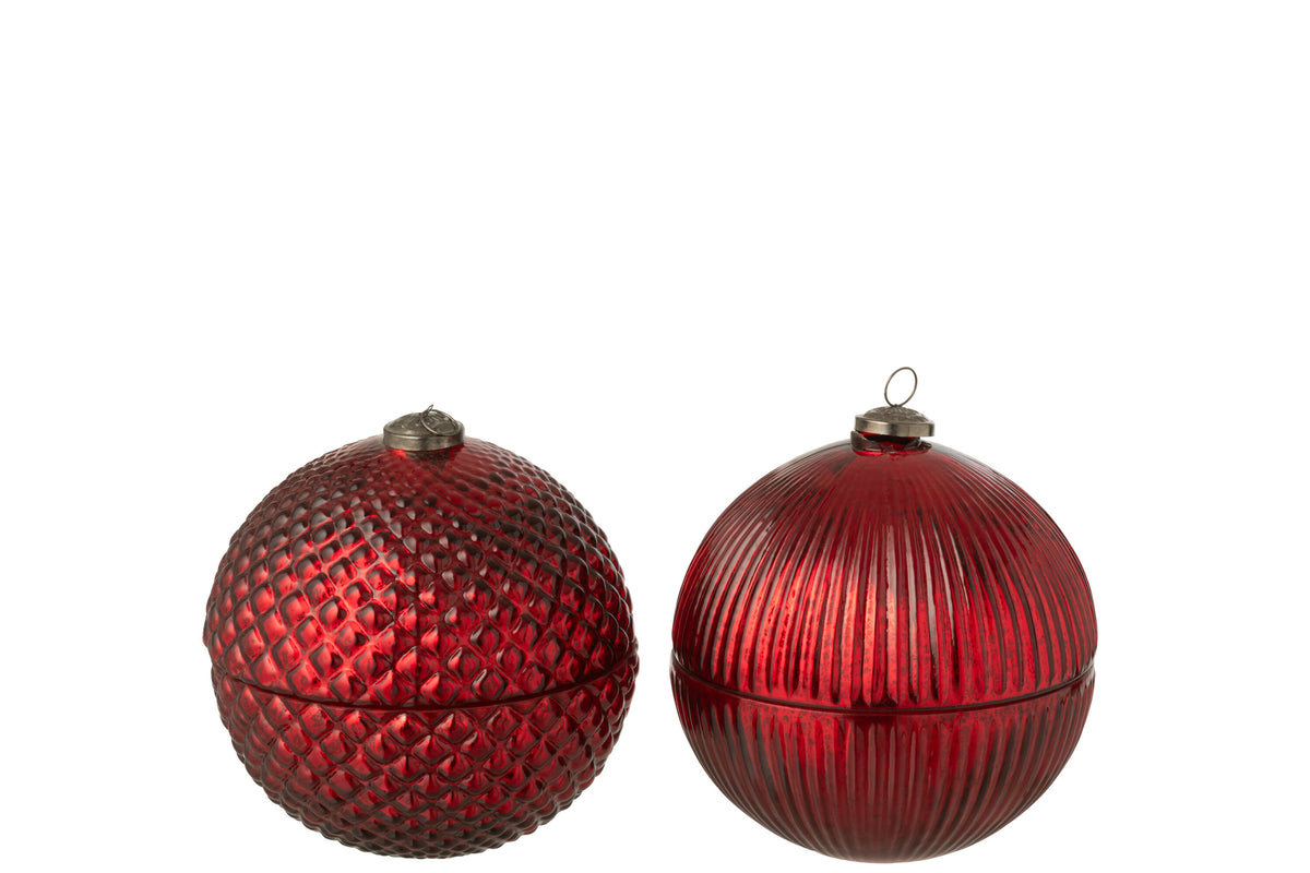 Scented Candle Christmas Bauble Glass Christmas Red Large Assortment Of 2 - Tuincentrum Lopik