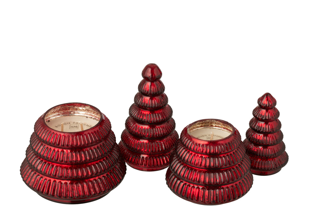 Scented Candle Tree Ribbed Glass Christmas Red Large - Tuincentrum Lopik