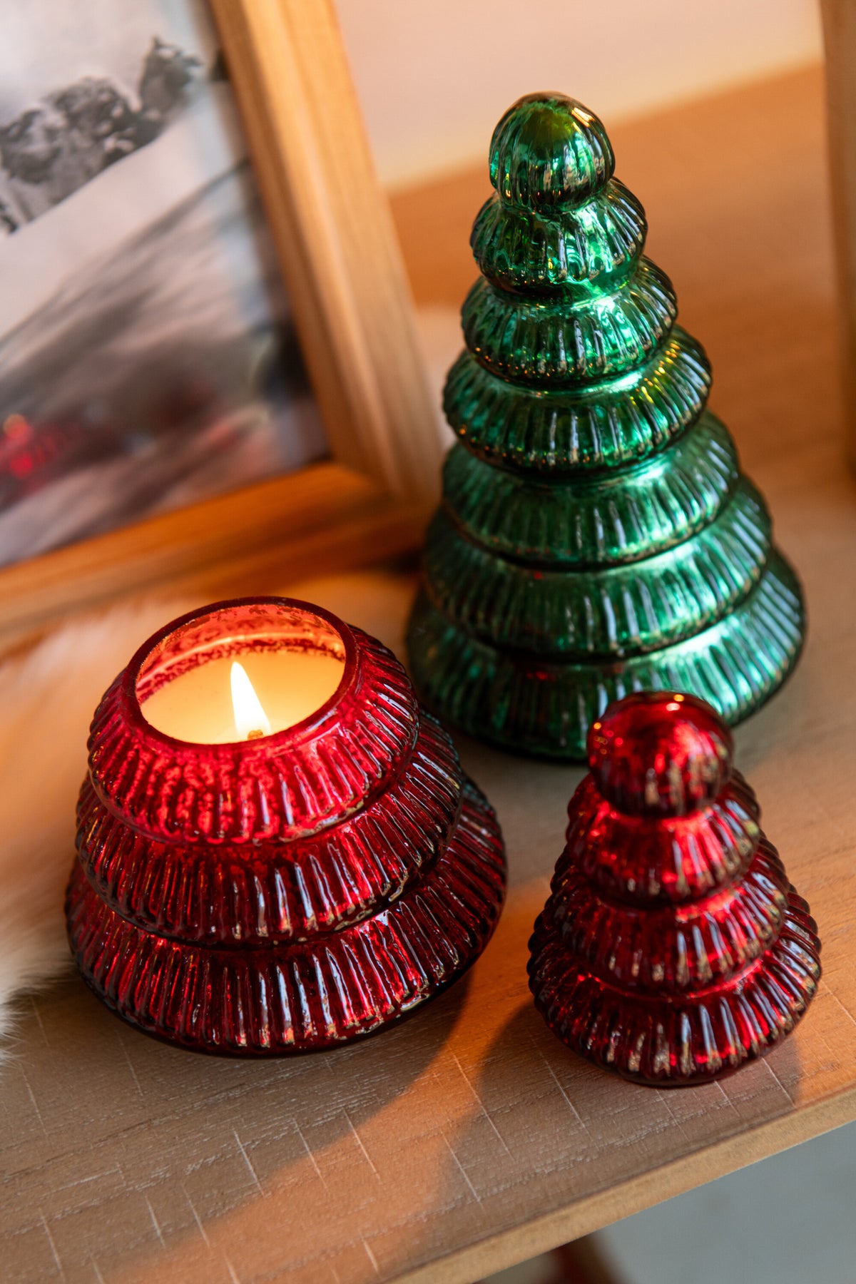 Scented Candle Tree Ribbed Glass Christmas Red Large - Tuincentrum Lopik