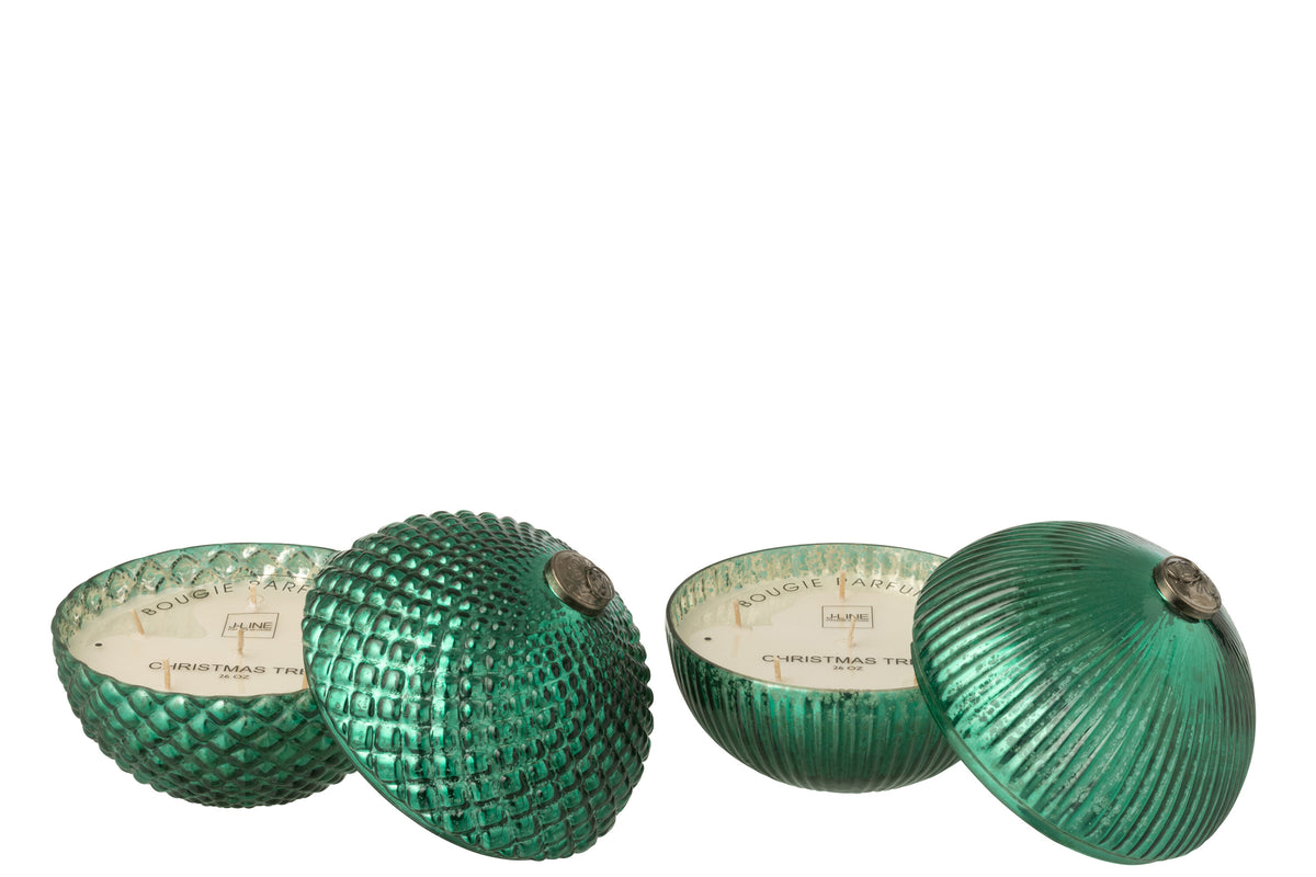 Scented Candle Christmas Bauble Glass Green Large Assortment Of 2 - Tuincentrum Lopik