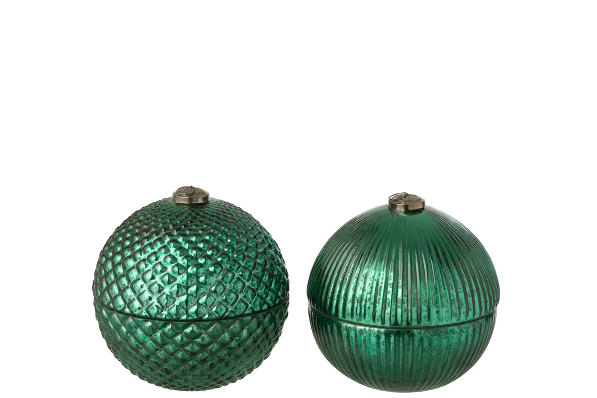 Scented Candle Christmas Bauble Glass Green Large Assortment Of 2 - Tuincentrum Lopik