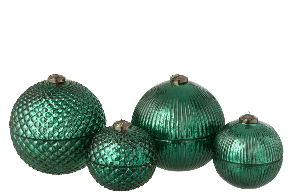 Scented Candle Christmas Bauble Glass Green Large Assortment Of 2 - Tuincentrum Lopik