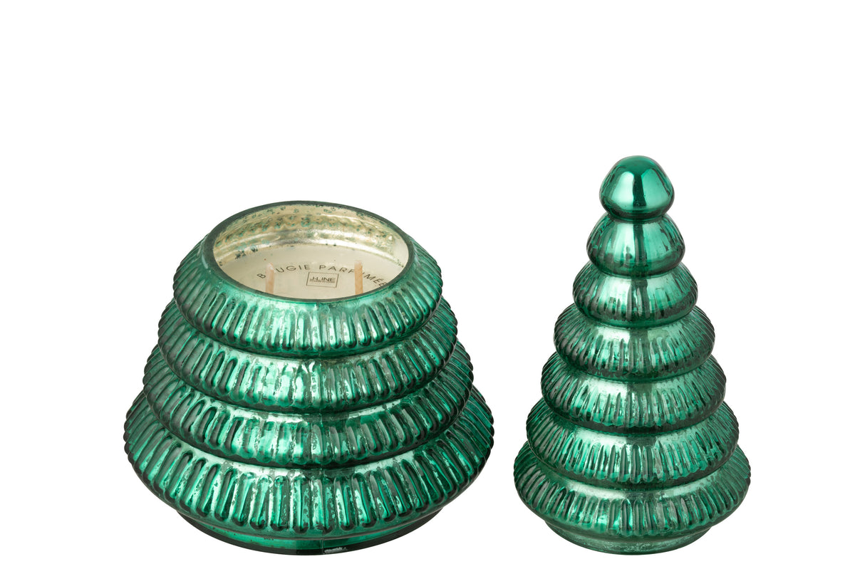 Scented Candle Tree Ribbed Glass Green Large - Tuincentrum Lopik