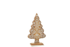 J-Line decoratieve kerstboom gingerbread resin/kalkpoeder wit/beige klein 21,5 cm