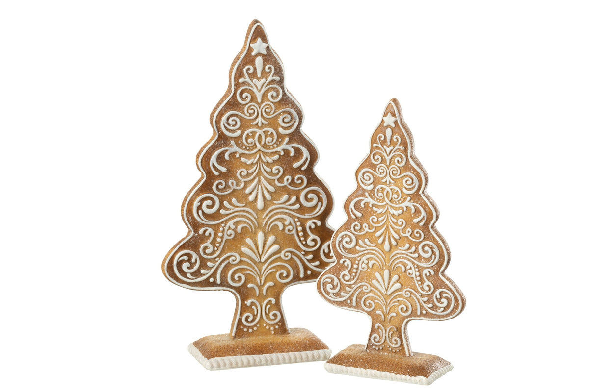 J-Line decoratieve kerstboom gingerbread resin/kalkpoeder wit/beige large 26,5 cm