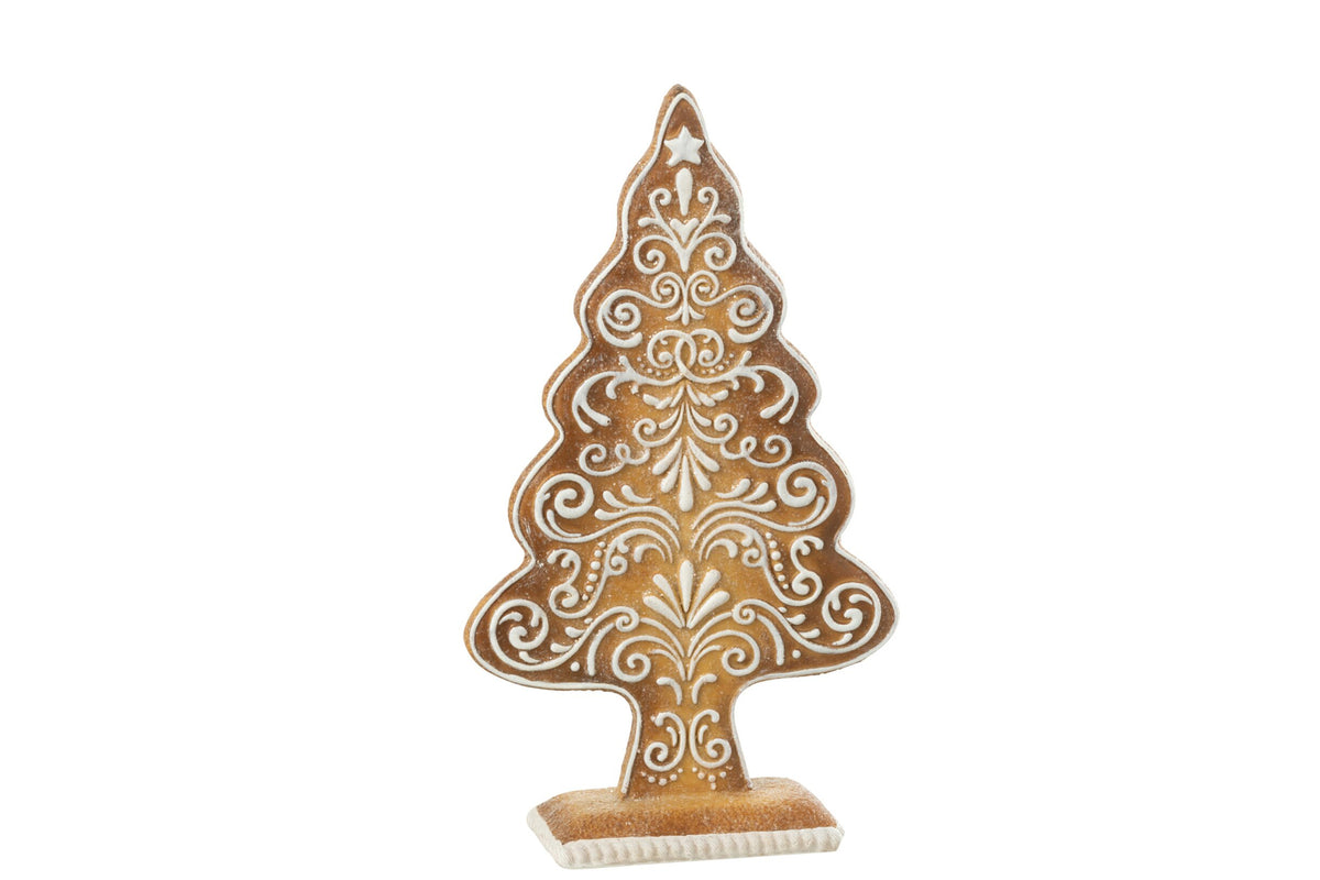 J-Line decoratieve kerstboom gingerbread resin/kalkpoeder wit/beige large 26,5 cm