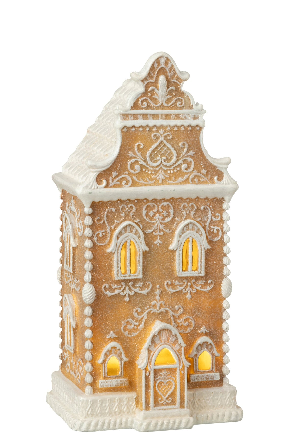 J-Line LED-gingerbreadhuis kalkpoeder/hars wit/beige 34,5 cm