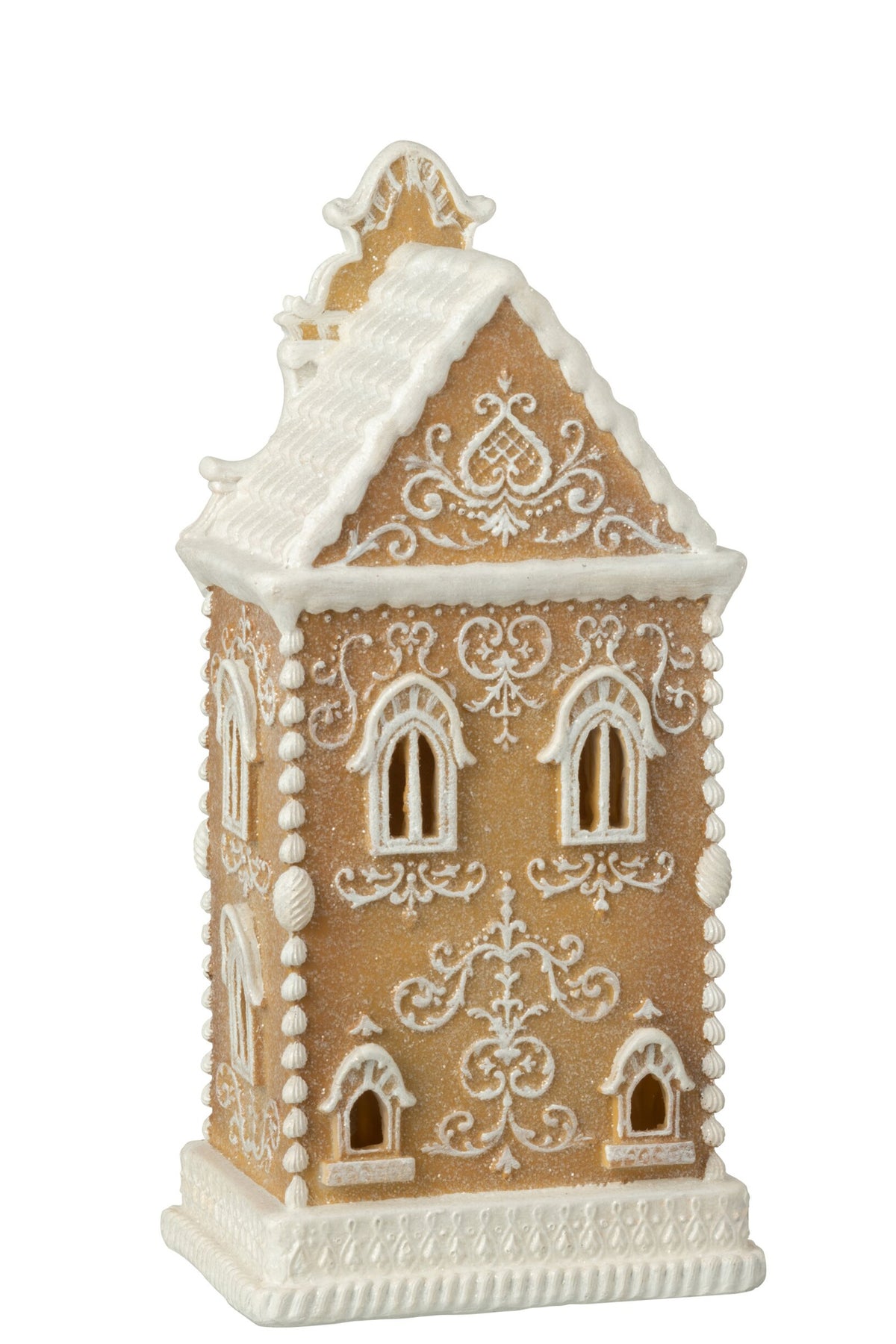 J-Line LED-gingerbreadhuis kalkpoeder/hars wit/beige 34,5 cm